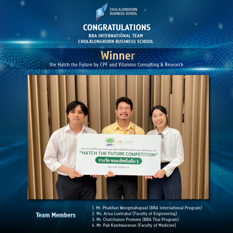 Congratulations to our BBA student teams for winning 1st place at the Hatch the Future by CPF and Vitamins Consulting &amp; Research