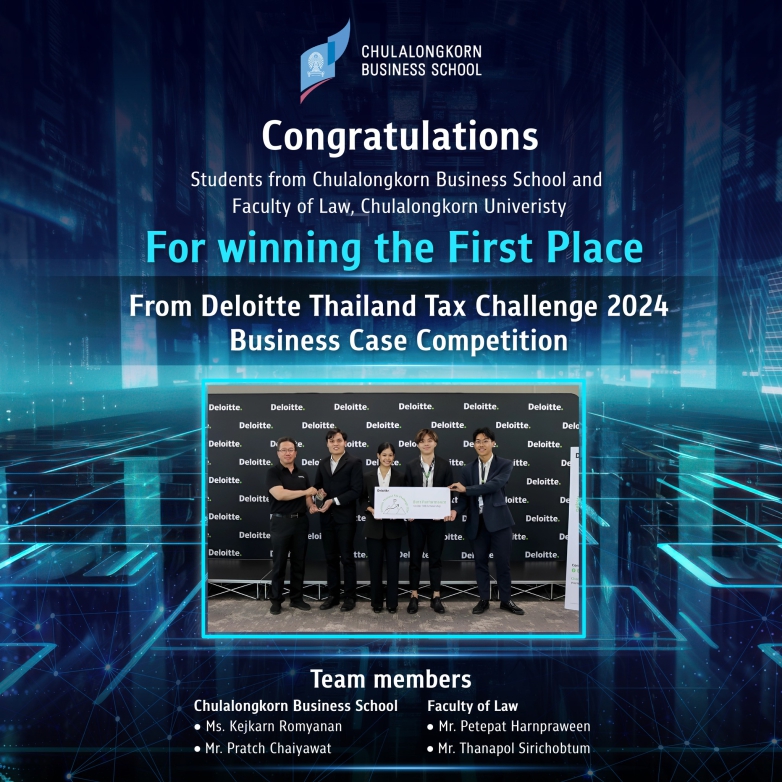 Congratulations to the outstanding students of Chulalongkorn Business School for securing the top spot in the Deloitte Thailand Tax Challenge 2024: